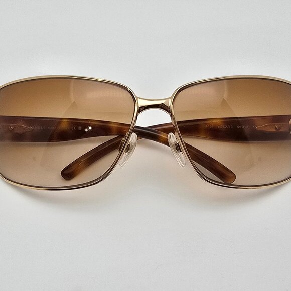 Chanel 4151 c.352/13 Gold Frame Brown Gradient Lens Sunglasses w Case Italy 66mm - Picture 11 of 15